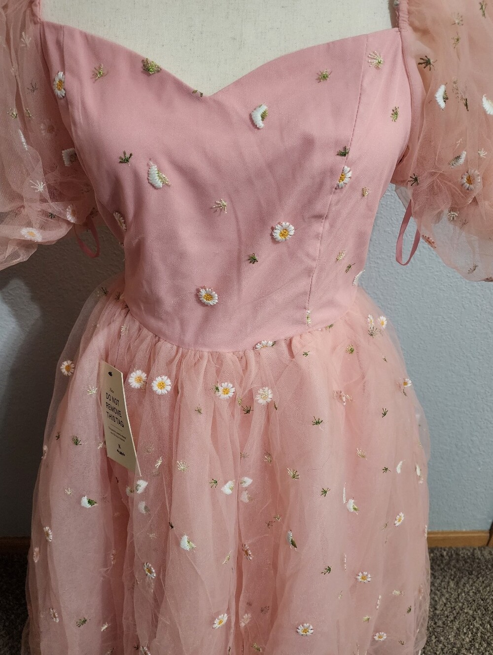 JessaKae Blush Pink Tulle Dress with Daisy Embroidery - Picture 3 of 9